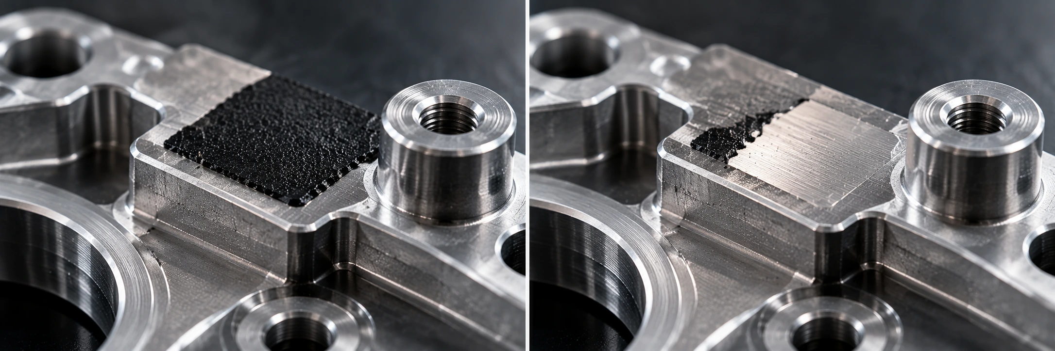 Selective laser ablation removing black coating from a metal component