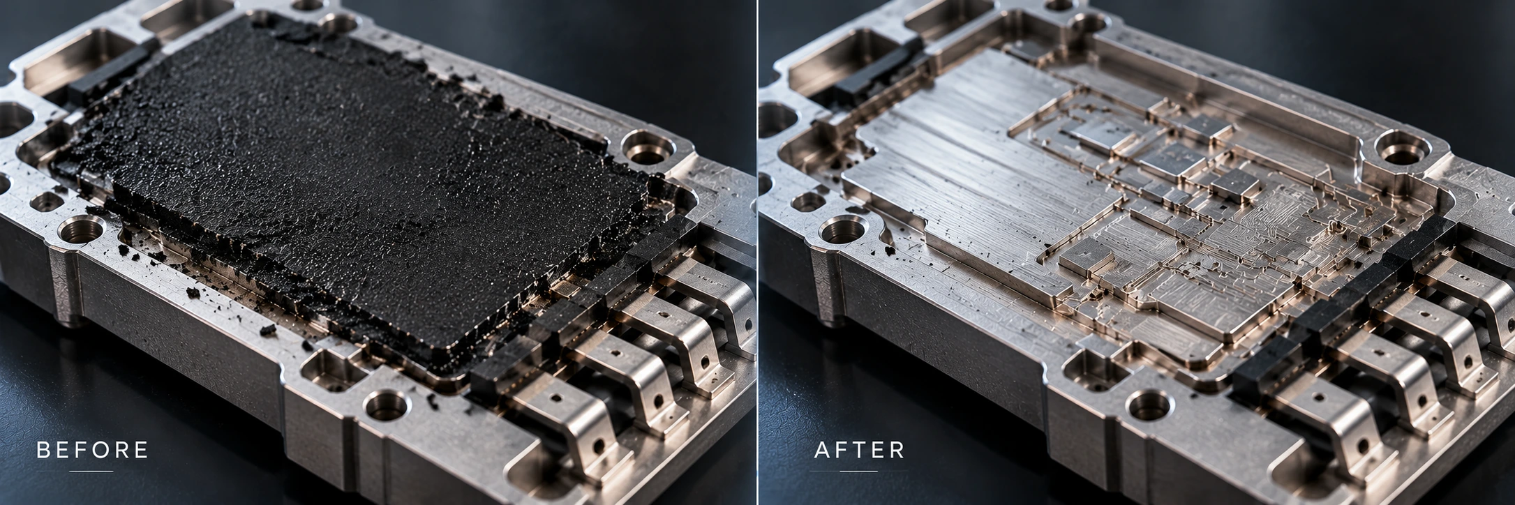 Selective laser ablation removing black coating from a metal component